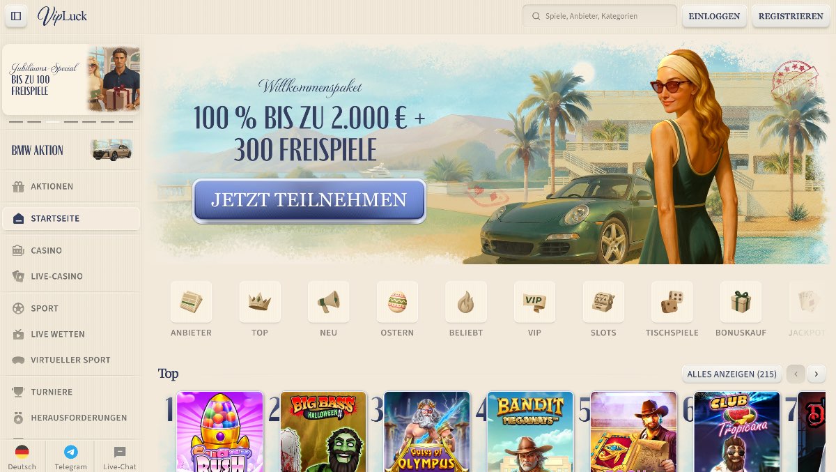 Promotionsbanner für ein Österreich Casino mit Willkommenspaket, luxuriösem Lifestyle-Design, Bonusangeboten von bis zu 2.000 € und 300 Freispielen.